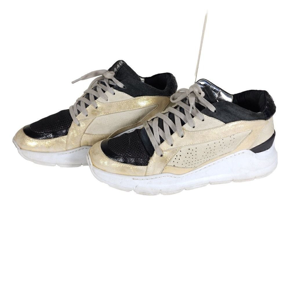 P448 Women's Leia EU40 US9-9,5 Gold Mutli Shimmery Suede Lined Platform Sneakers